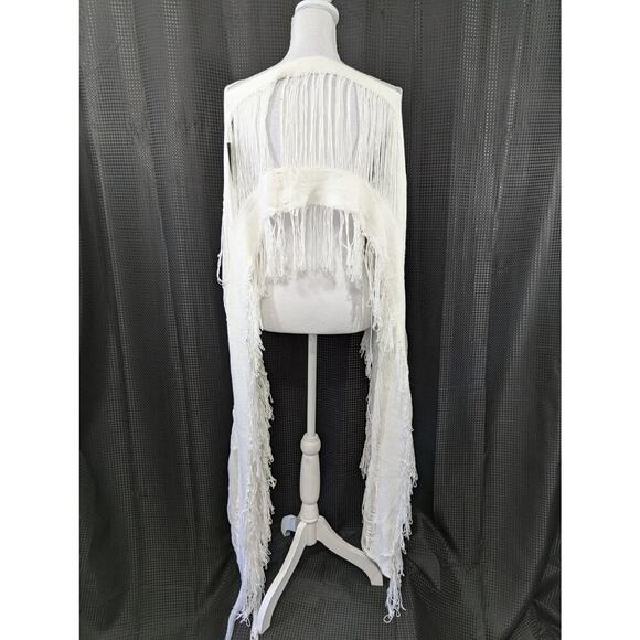 NWT! XPLUS WEAR! UNIQUE WHITE KNIT, X-LONG CONTRAST KNIT, DRAPED SCARF, WRAP! OS - Picture 5 of 9